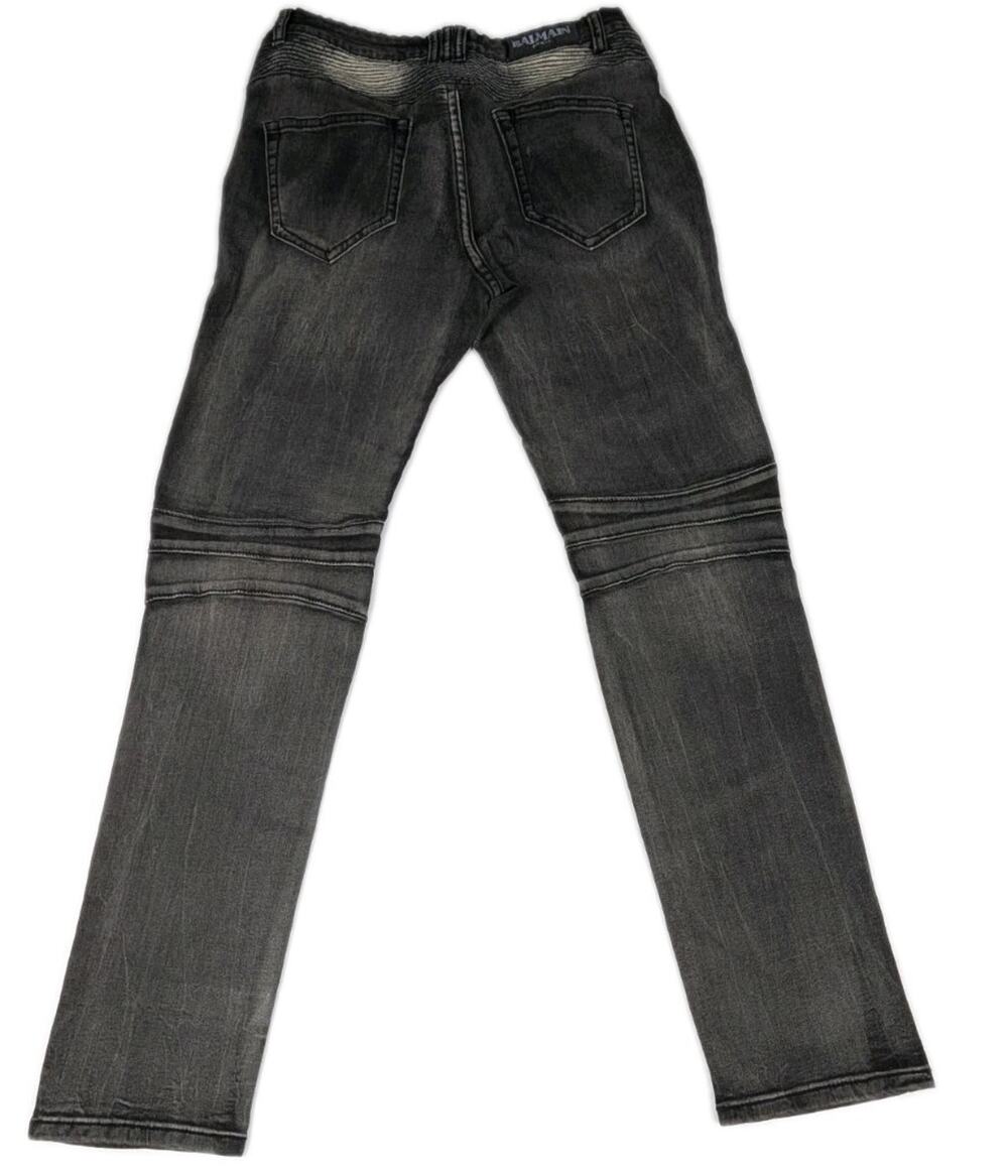 Balmain Jeans Mens 32x31 Distressed Faded Black Moto Zipper S4HT500B406V